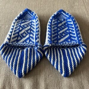 Handmade Crochet Knitted White and Red Slipper Socks Size S/M